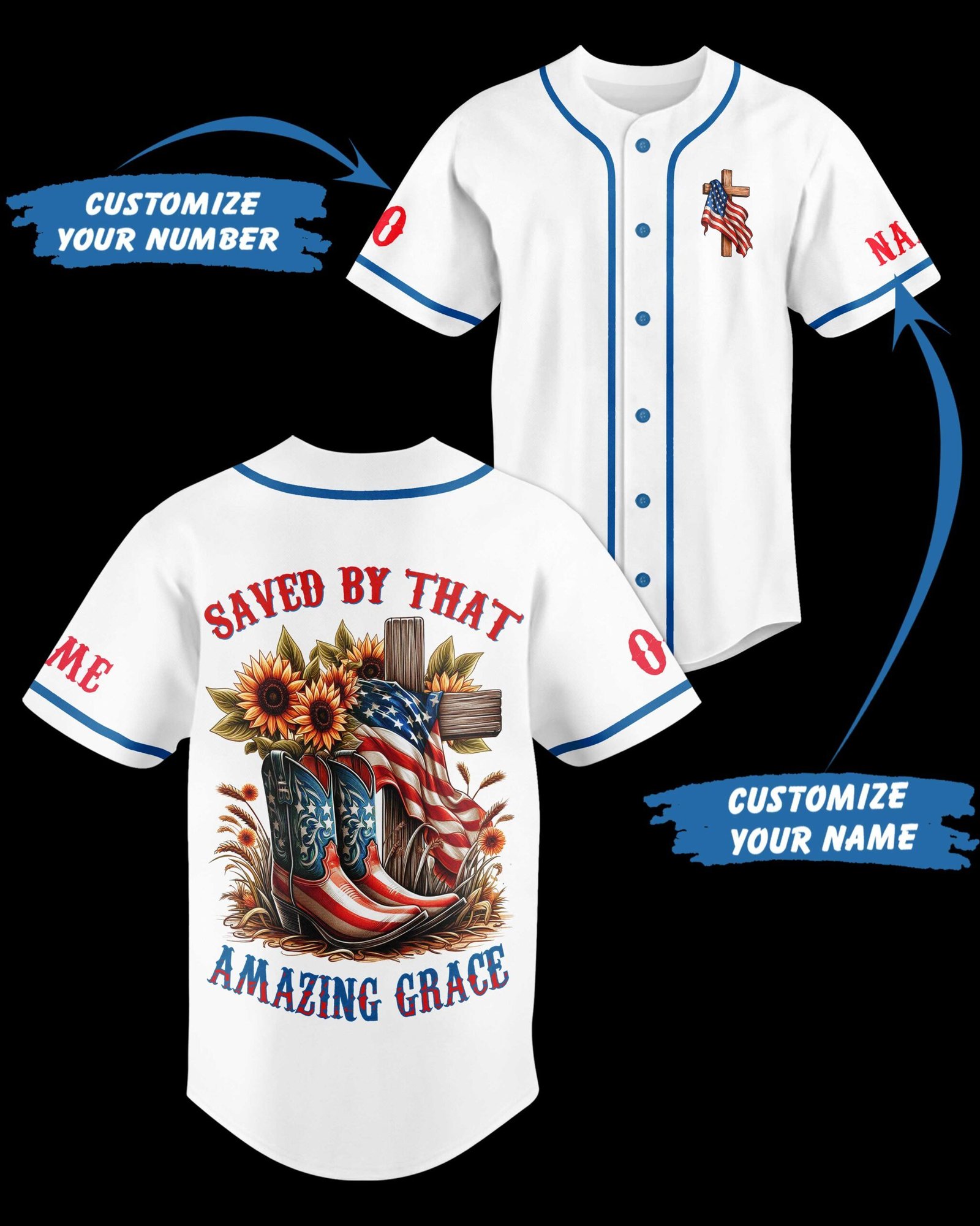 Saved By That Amazing Grace All Over Print Jersey - Image 3