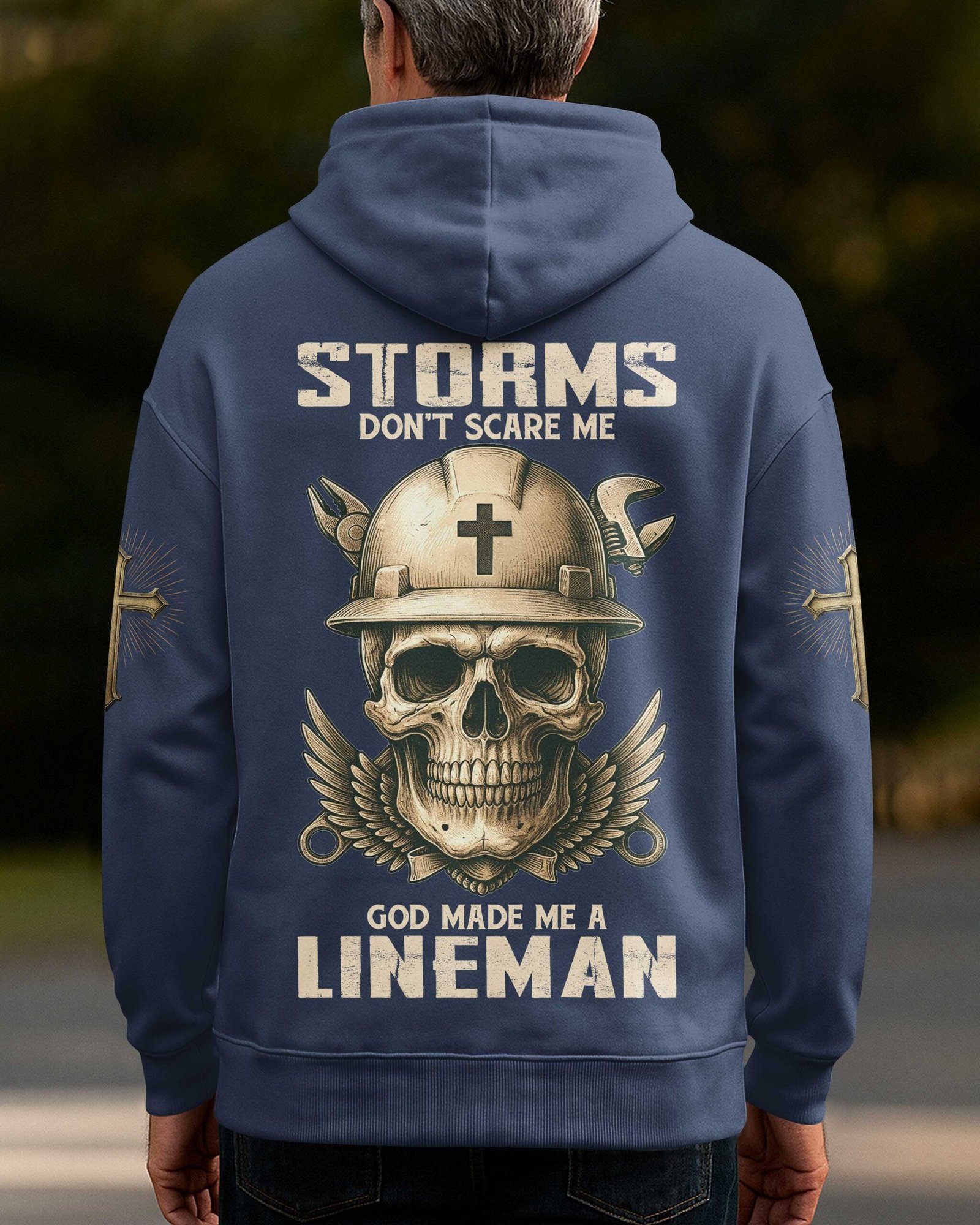 Storms Don't Scare Me God Made Me A Lineman Hoodie - Image 5