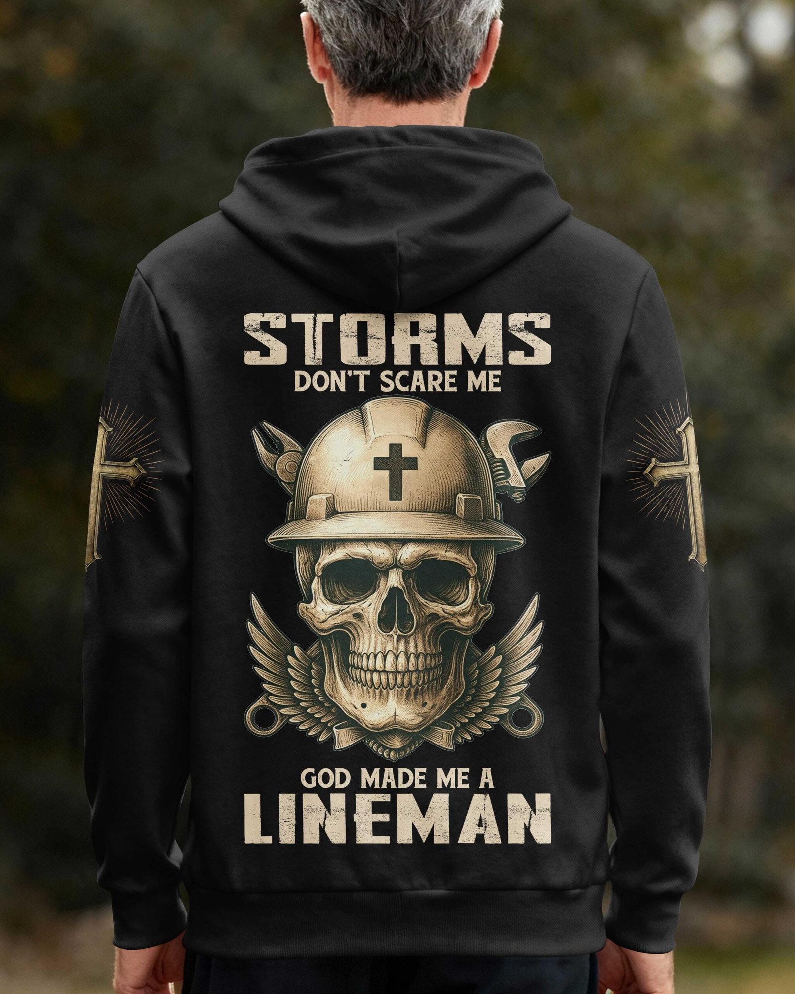 Storms Don't Scare Me God Made Me A Lineman Zip Hoodie - Image 8