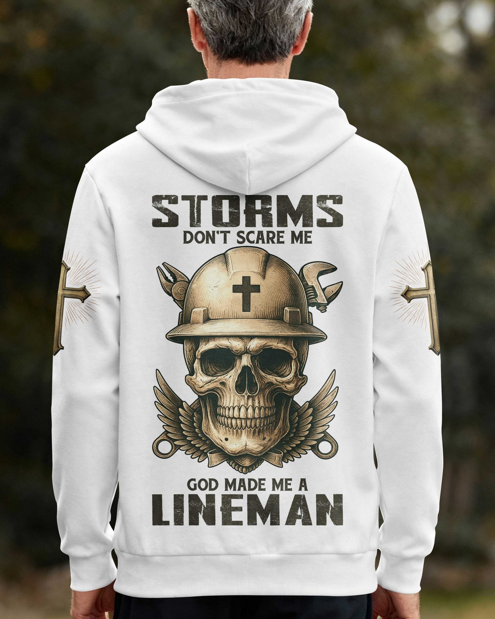 Storms Don't Scare Me God Made Me A Lineman Zip Hoodie - Image 12