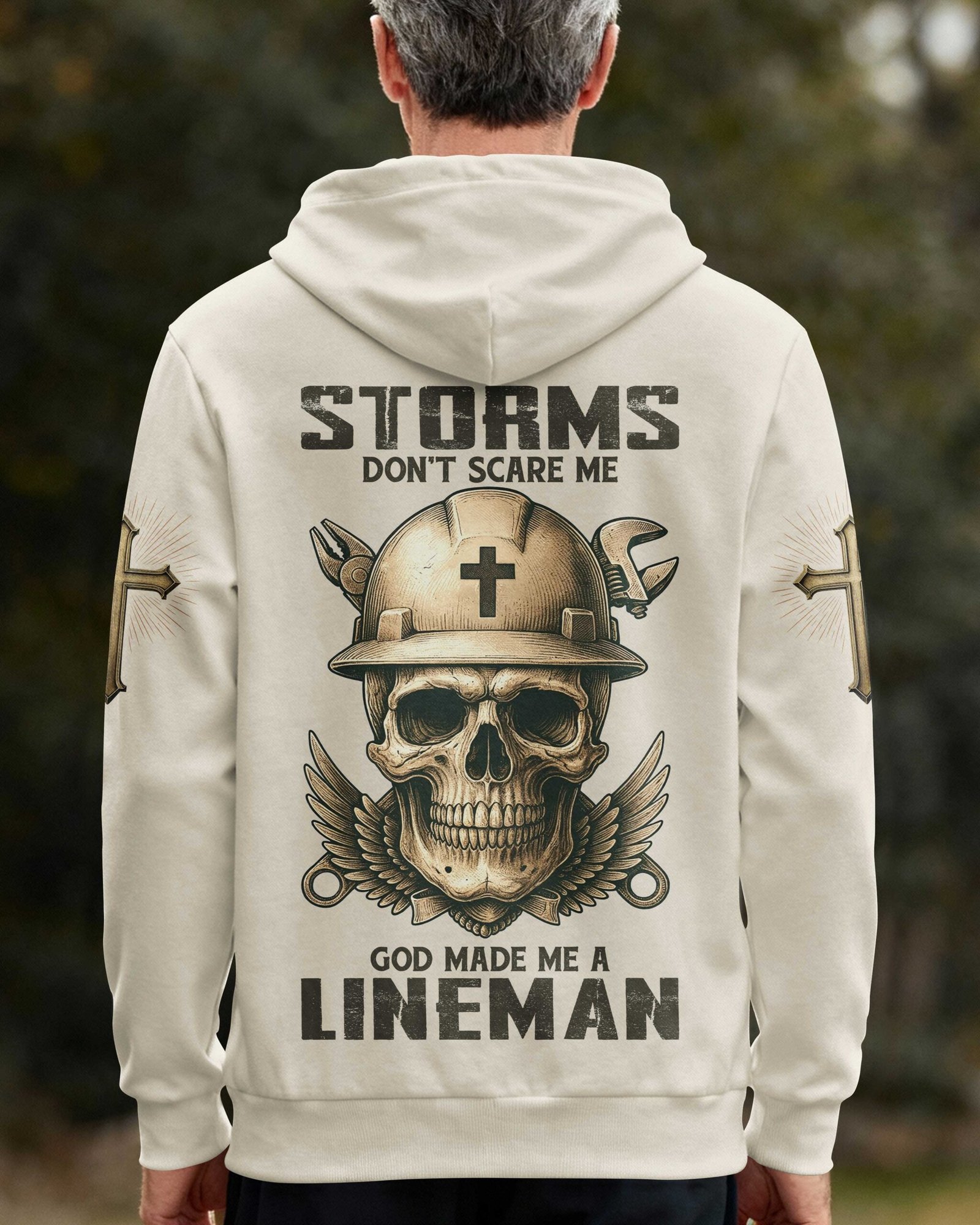 Storms Don't Scare Me God Made Me A Lineman Zip Hoodie - Image 9