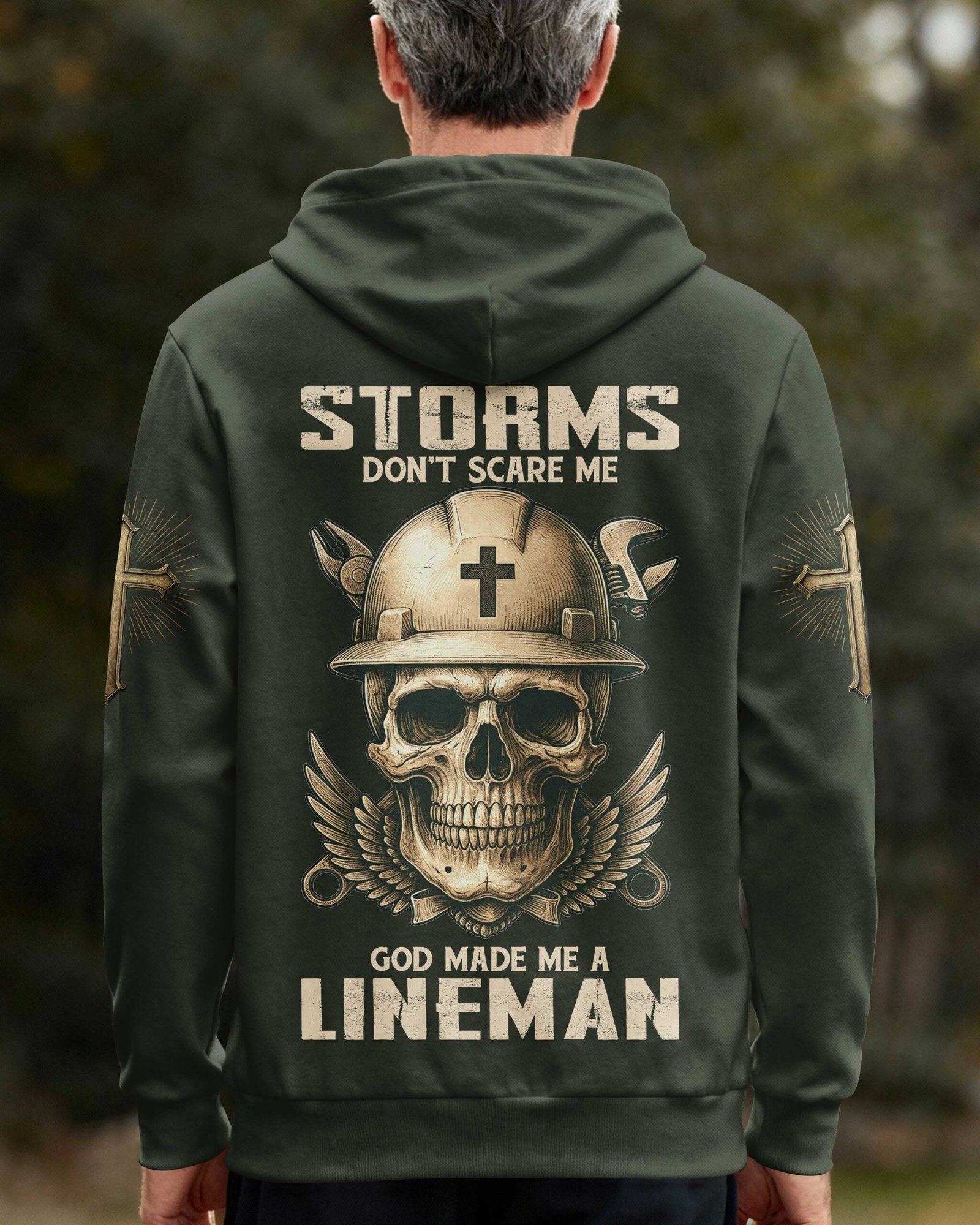Storms Don't Scare Me God Made Me A Lineman Zip Hoodie - Image 4