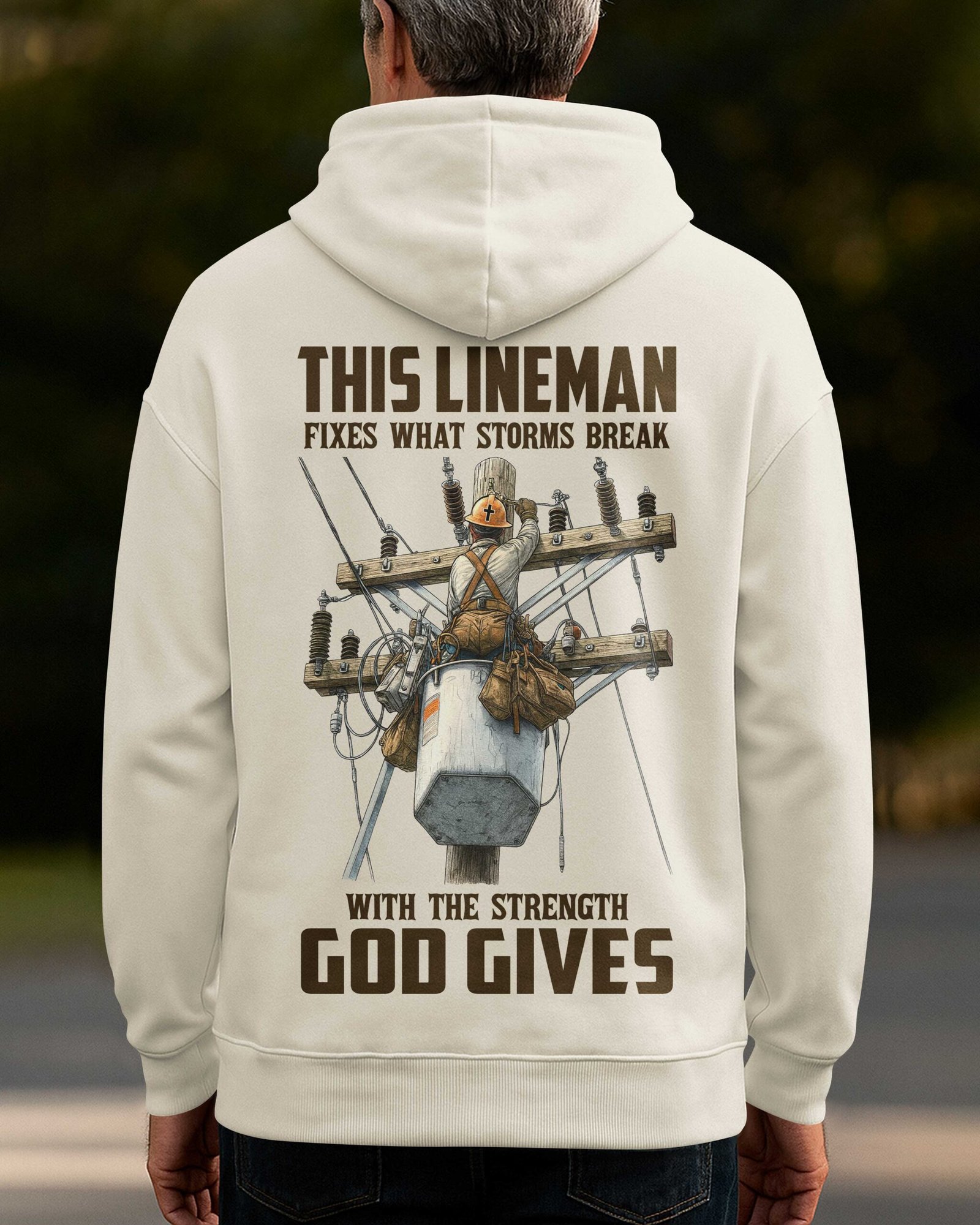 This Lineman Fixes What Storms Break With The Strength God Gives Hoodie - Image 4