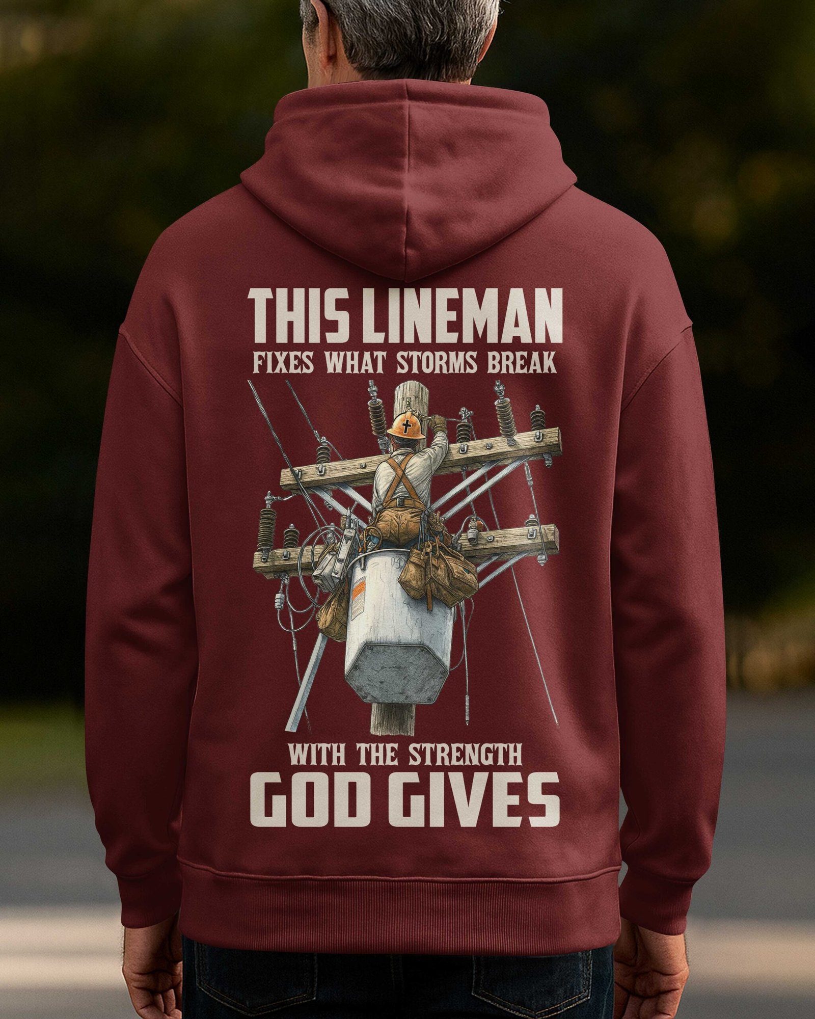 This Lineman Fixes What Storms Break With The Strength God Gives Hoodie - Image 2
