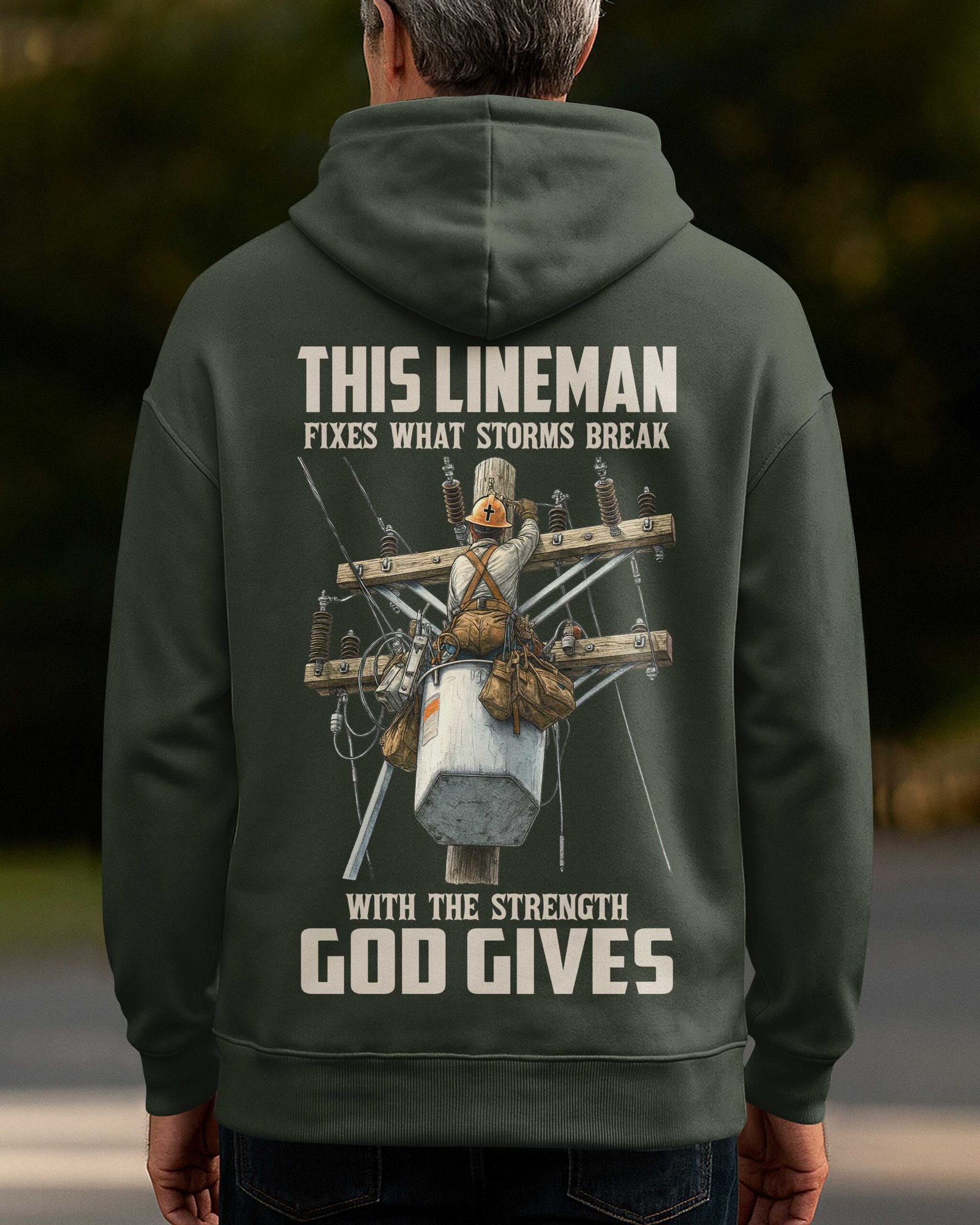 This Lineman Fixes What Storms Break With The Strength God Gives Hoodie - Image 7
