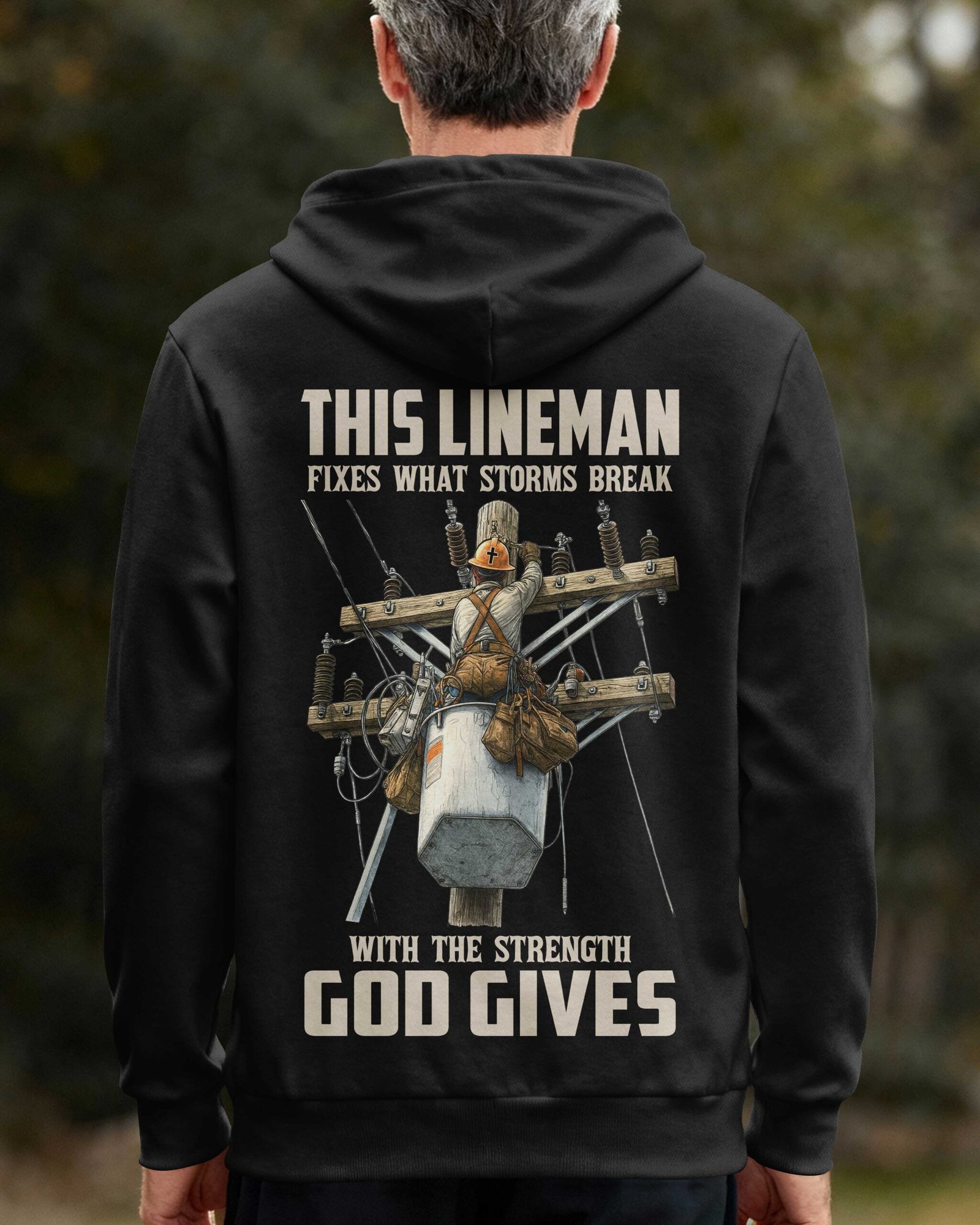 This Lineman Fixes What Storms Break With The Strength God Gives Zip Hoodie - Image 6