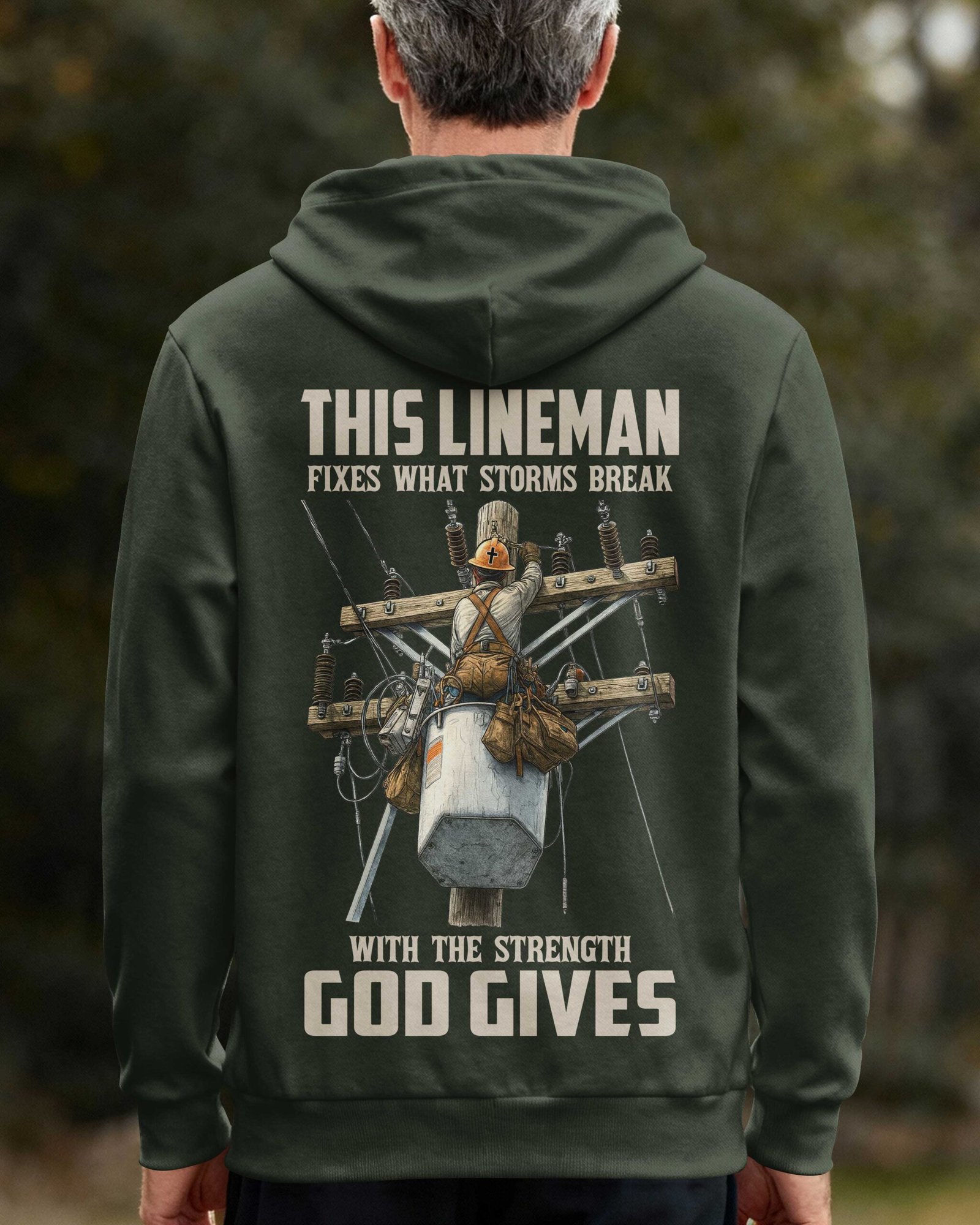 This Lineman Fixes What Storms Break With The Strength God Gives Zip Hoodie - Image 9